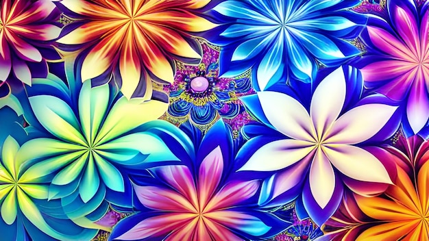 A colorful flower wallpaper with a rainbow background