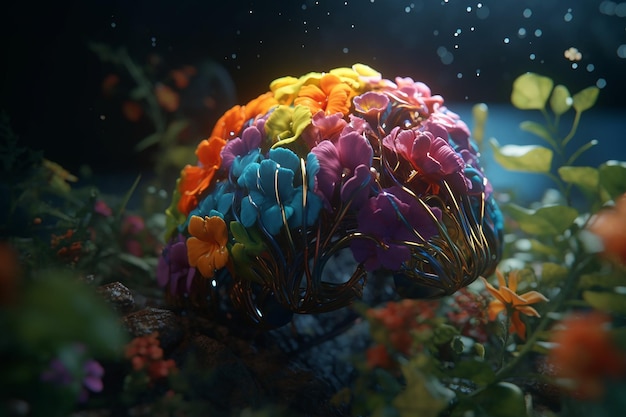 A colorful flower in the water