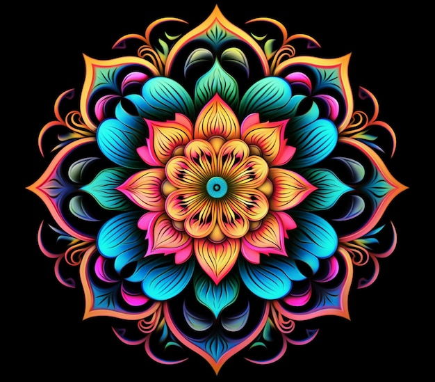 A colorful flower with a black background generative ai