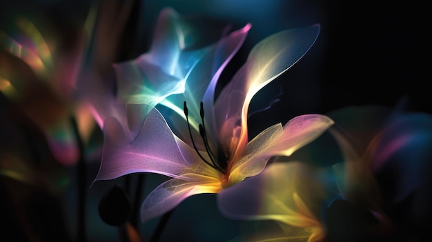 A colorful flower with a black background