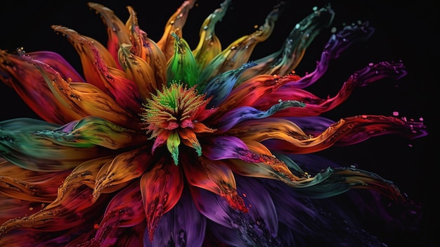 A colorful flower with a black background