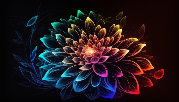 A colorful flower with a black background
