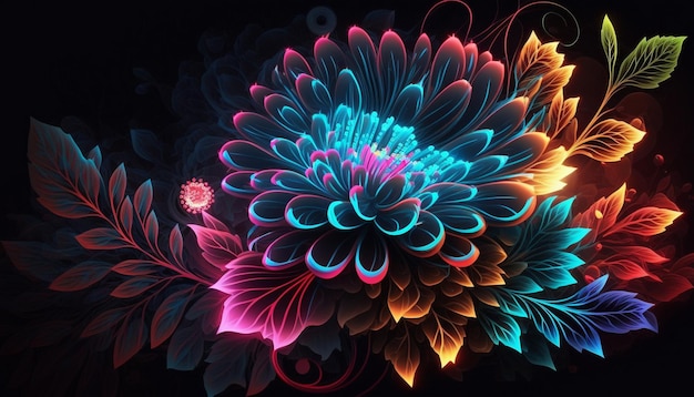 A colorful flower with a black background