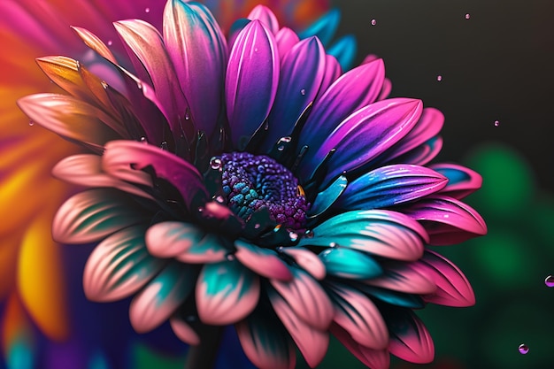 A colorful flower with a black background