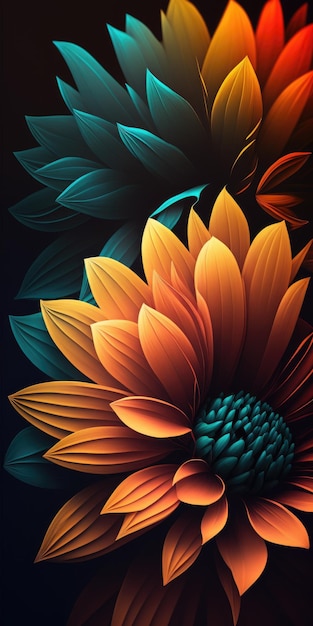 A colorful flower with a black background