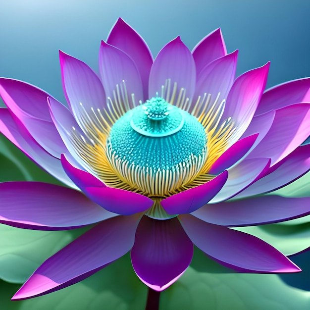 A colorful flower with a blue and yellow center.