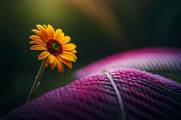 Photo colorful flower with a green leaf on