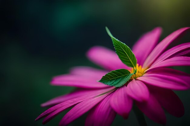 Colorful flower with a green leaf on