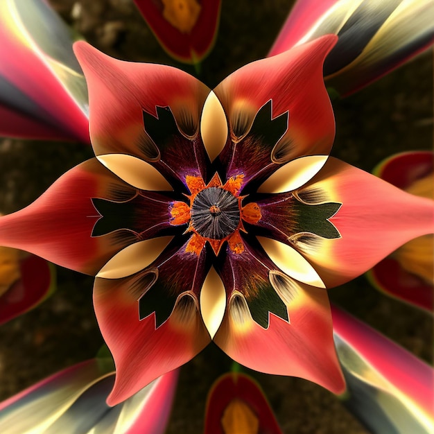 A colorful flower with a large center that has a flower in the center.