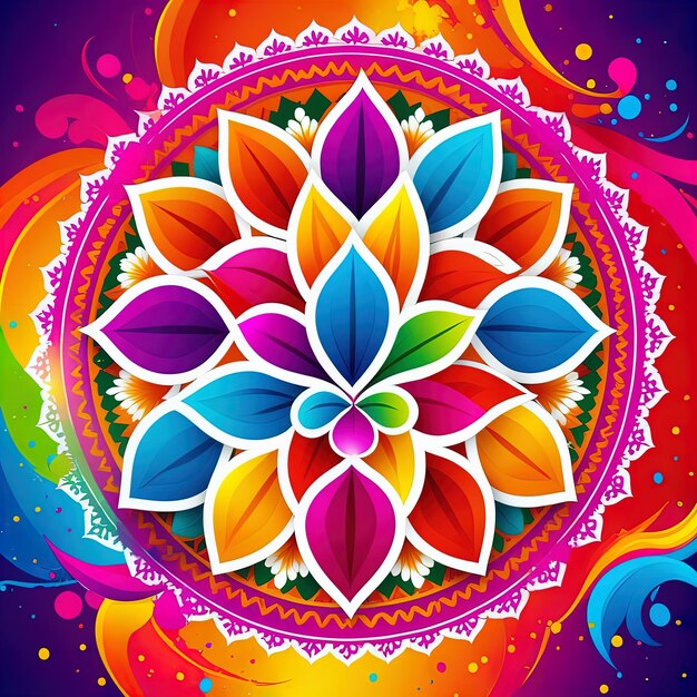 a colorful flower with leaves on a colorful background