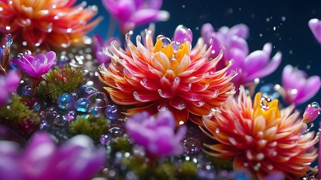 Foto un fiore colorato con molti colori di fiori nell'acqua