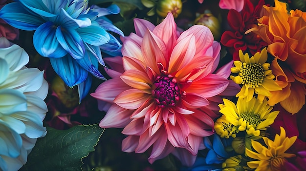 Colorful Flower with a Pink Center