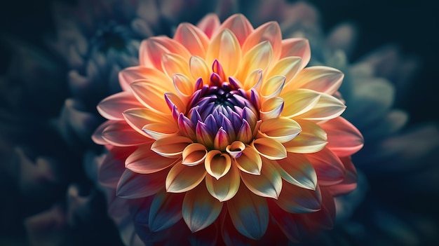 A colorful flower with a purple center and a purple center.