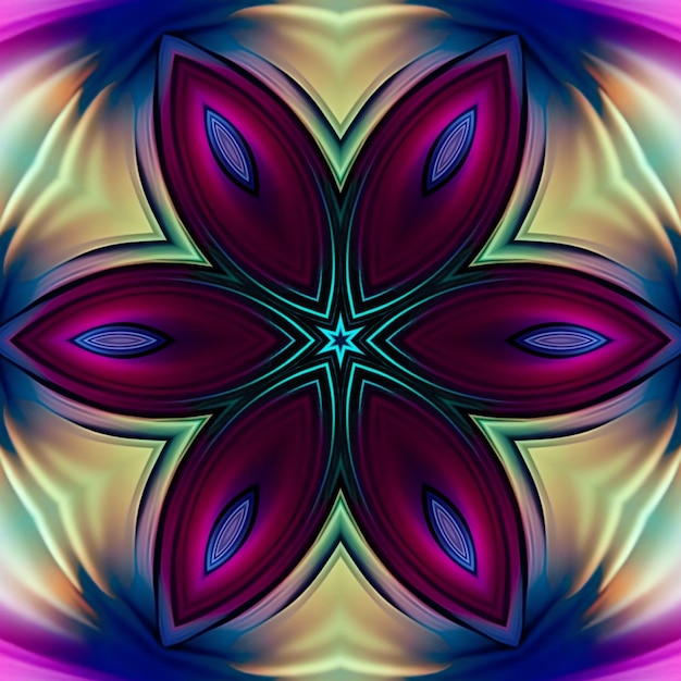 A colorful flower with a star design in the center.