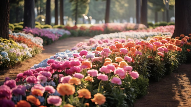 colorful flowerbeds in the park