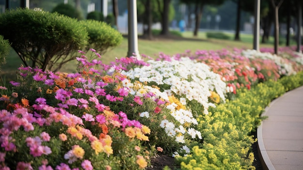 colorful flowerbeds in the park