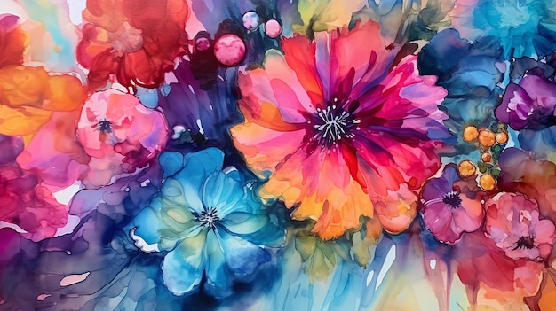 Colorful flowers abstract alcohol ink Generative AI