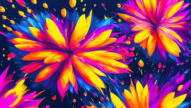 Photo colorful flowers acrylic paint and art