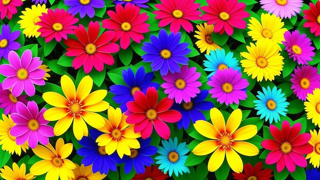 Colorful flowers are arranged in a circle of colors.