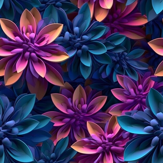 Colorful flowers are arranged in a pattern on a dark background generative ai