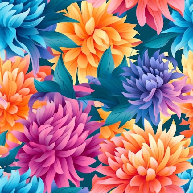 Colorful flowers background with leaves and flowers generative ai