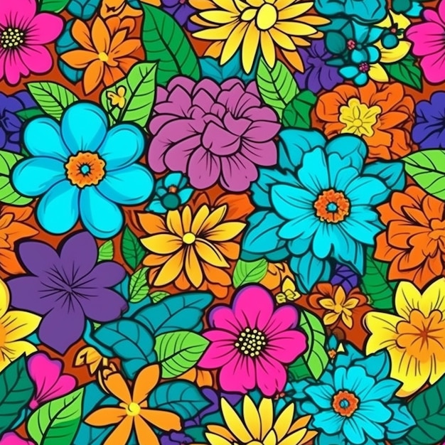 colorful flowers background with leaves and flowers generative ai