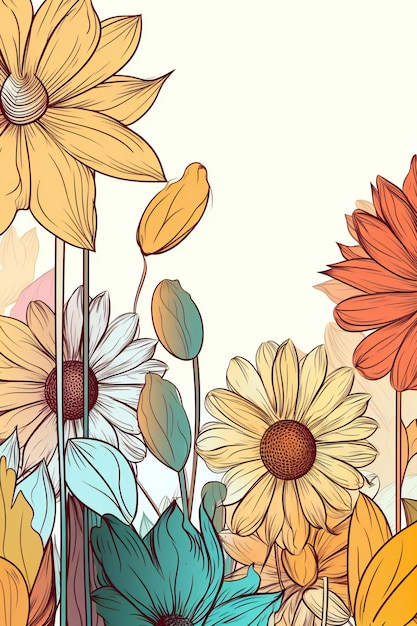 Colorful flowers on a background with a place for text