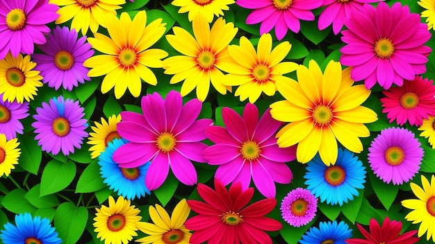 Colorful flowers on a black background