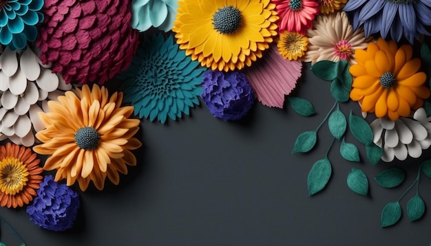 Colorful flowers on a black background