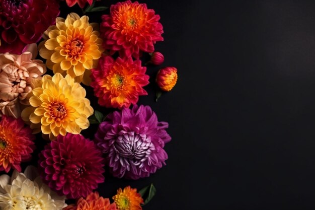 Colorful flowers on a black background