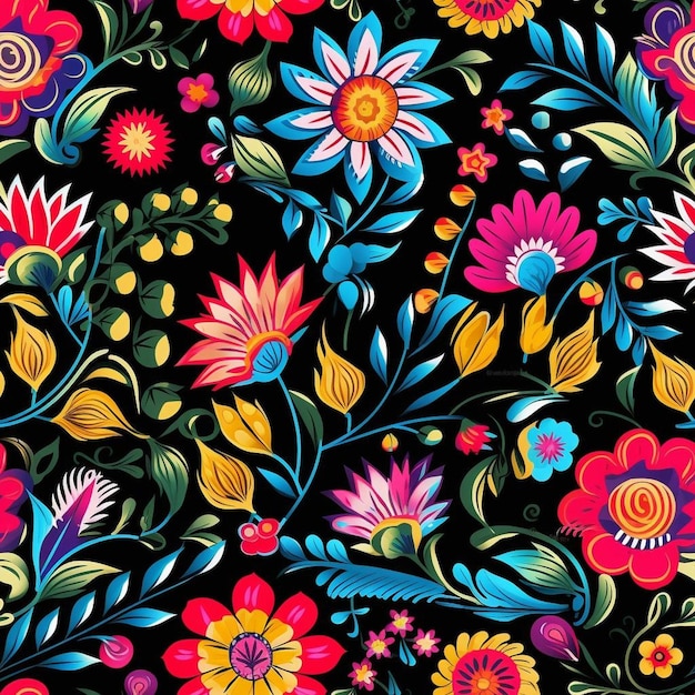 Colorful flowers on a black background.