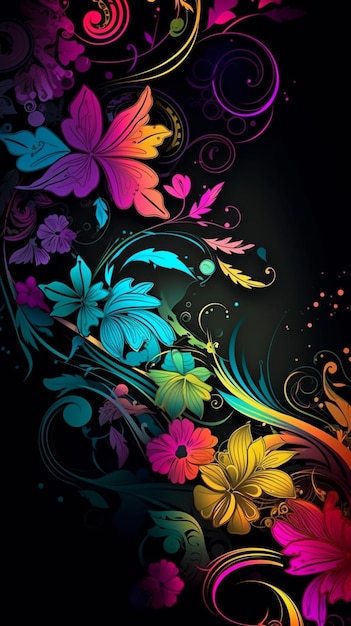 Colorful flowers on a black background