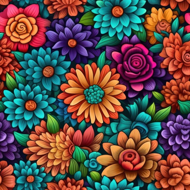 Colorful flowers on a black background