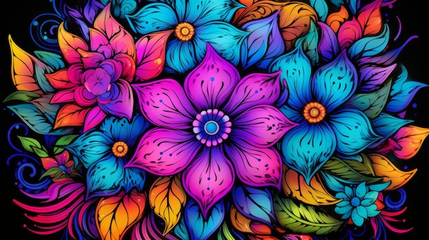 colorful flowers on a black background