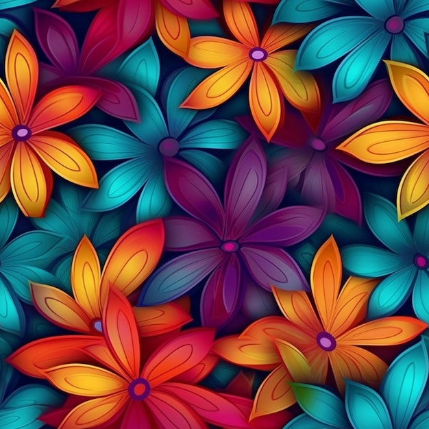 Colorful flowers on a black background