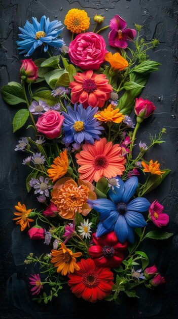 Colorful Flowers on Black Surface