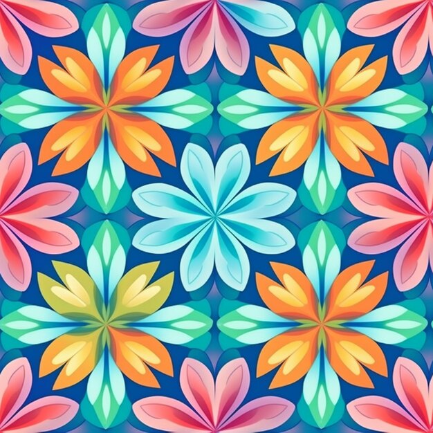 Colorful flowers on a blue background. seamless pattern.