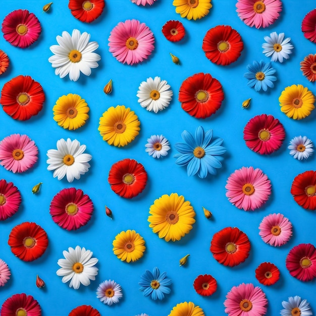 Photo colorful flowers on a blue background