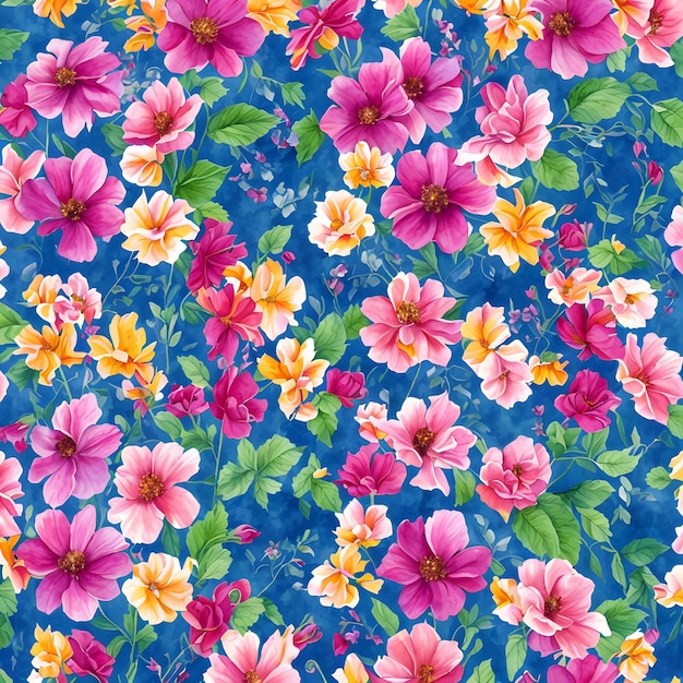 Colorful flowers on blue background