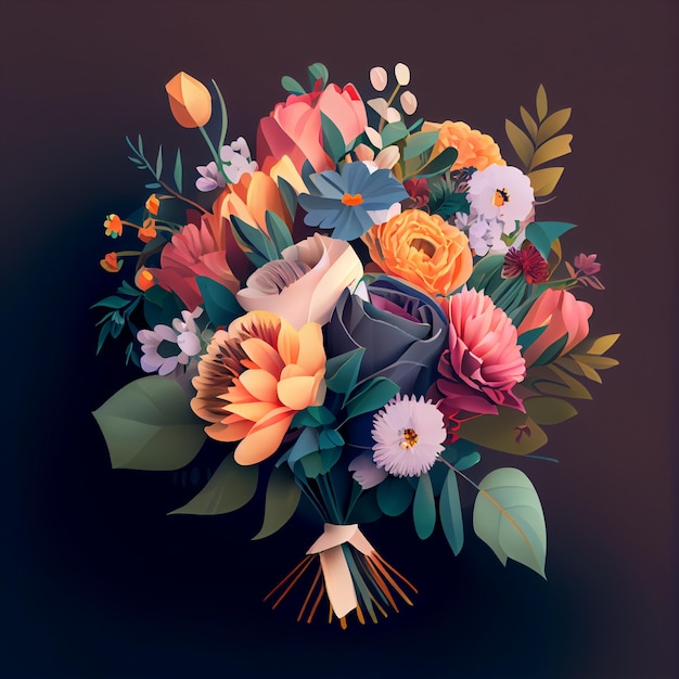 Colorful Flowers Bouquet Design Illustration