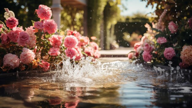 Foto fiori colorati accanto a un corpo d'acqua