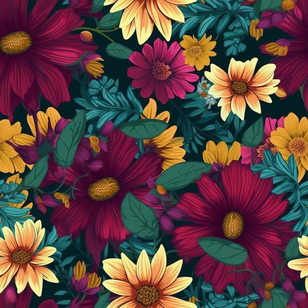 Colorful flowers on a dark background