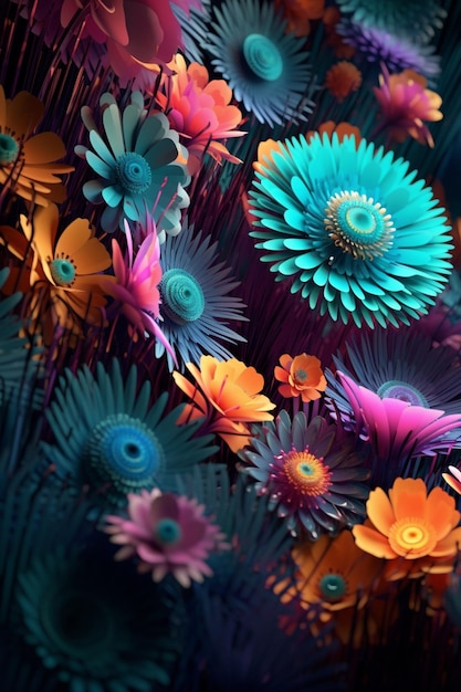 Colorful flowers in a dark background