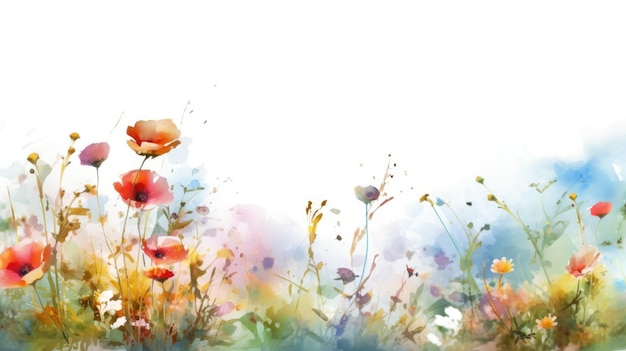 바닥에 양귀비라는 단어가 있는 필드의 다채로운 꽃