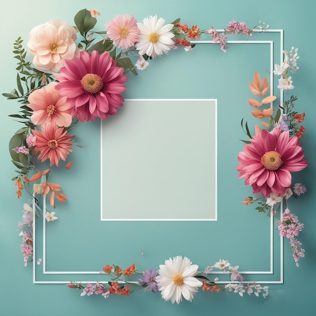 Colorful flowers frame border floral frame with copy space with background