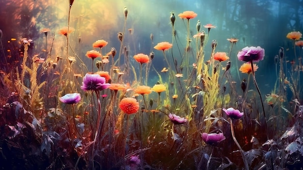 Colorful flowers on the grass generated by AI