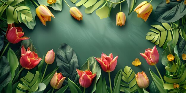 Colorful Flowers on Green Background