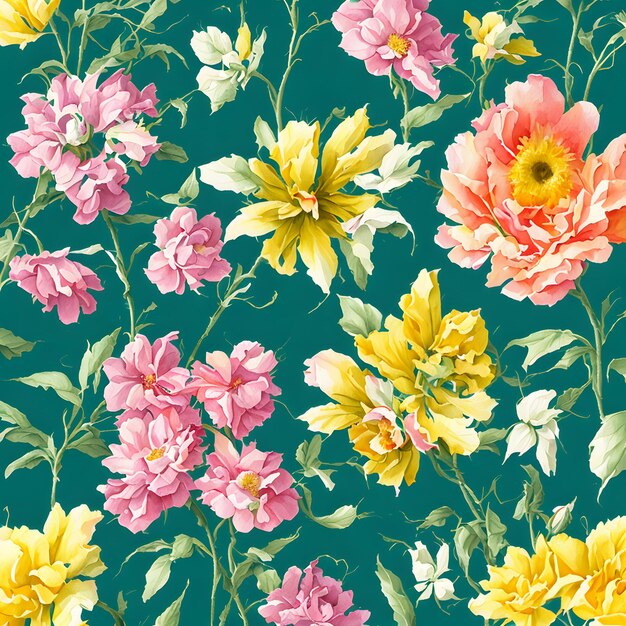 Colorful flowers on green background