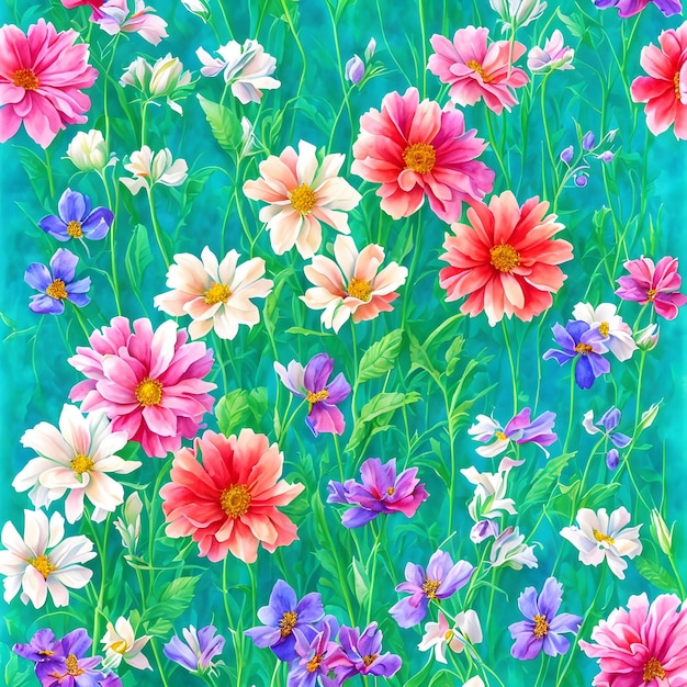 Colorful flowers on green grass