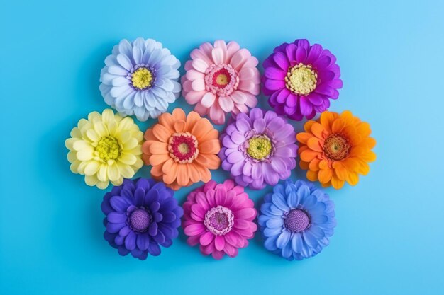 Colorful flowers isolate on blue background